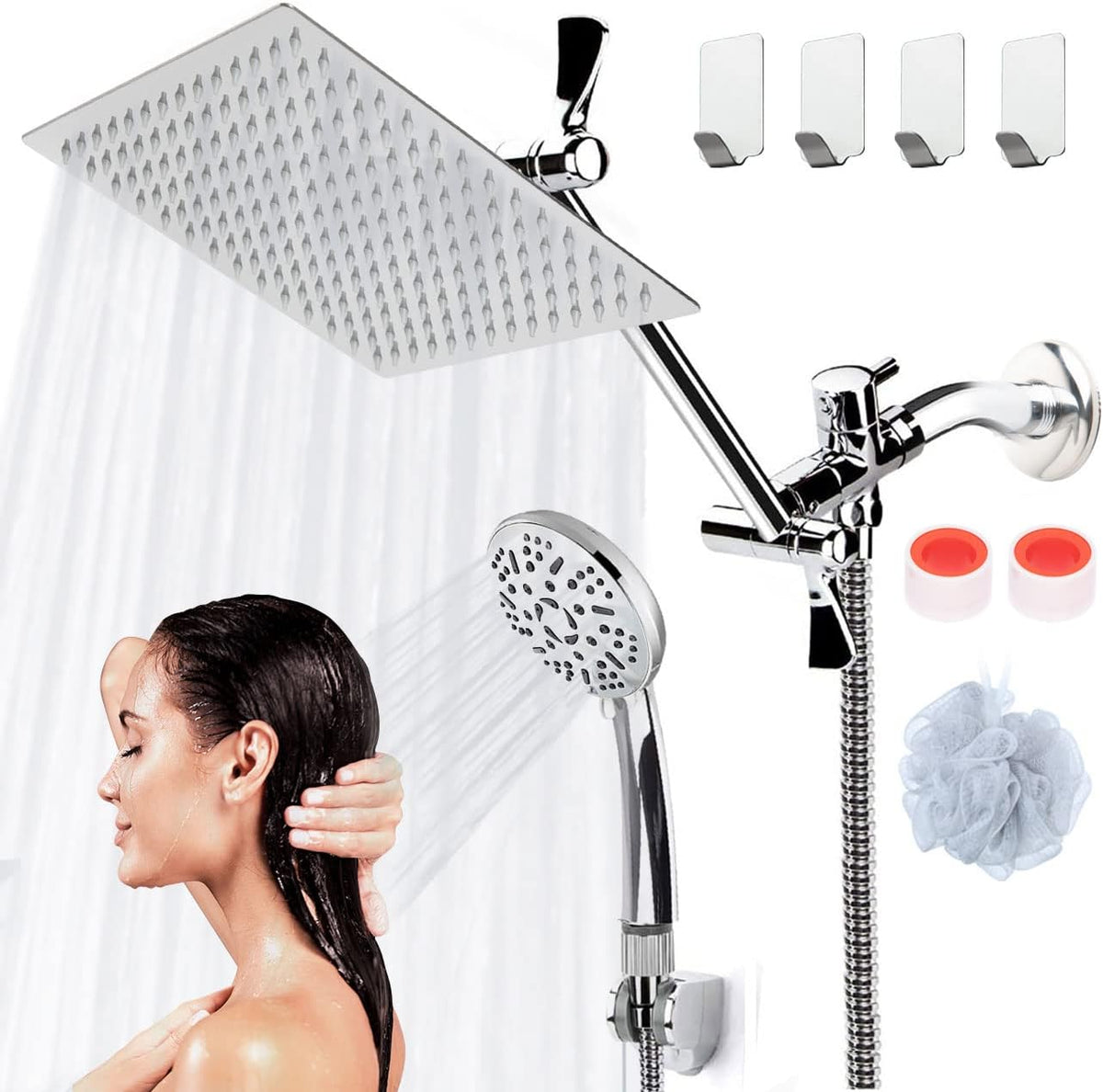 Chrome Rainfall Shower Head with Handheld Combo, Stainless Steel, Pack of 2 B42469