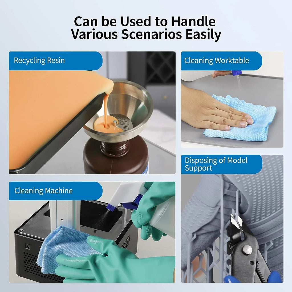 3D Printer Tool Kits with Silicone Pad, Resin Filter, Water Bottle, Cloth, Gloves, Nipper O323930