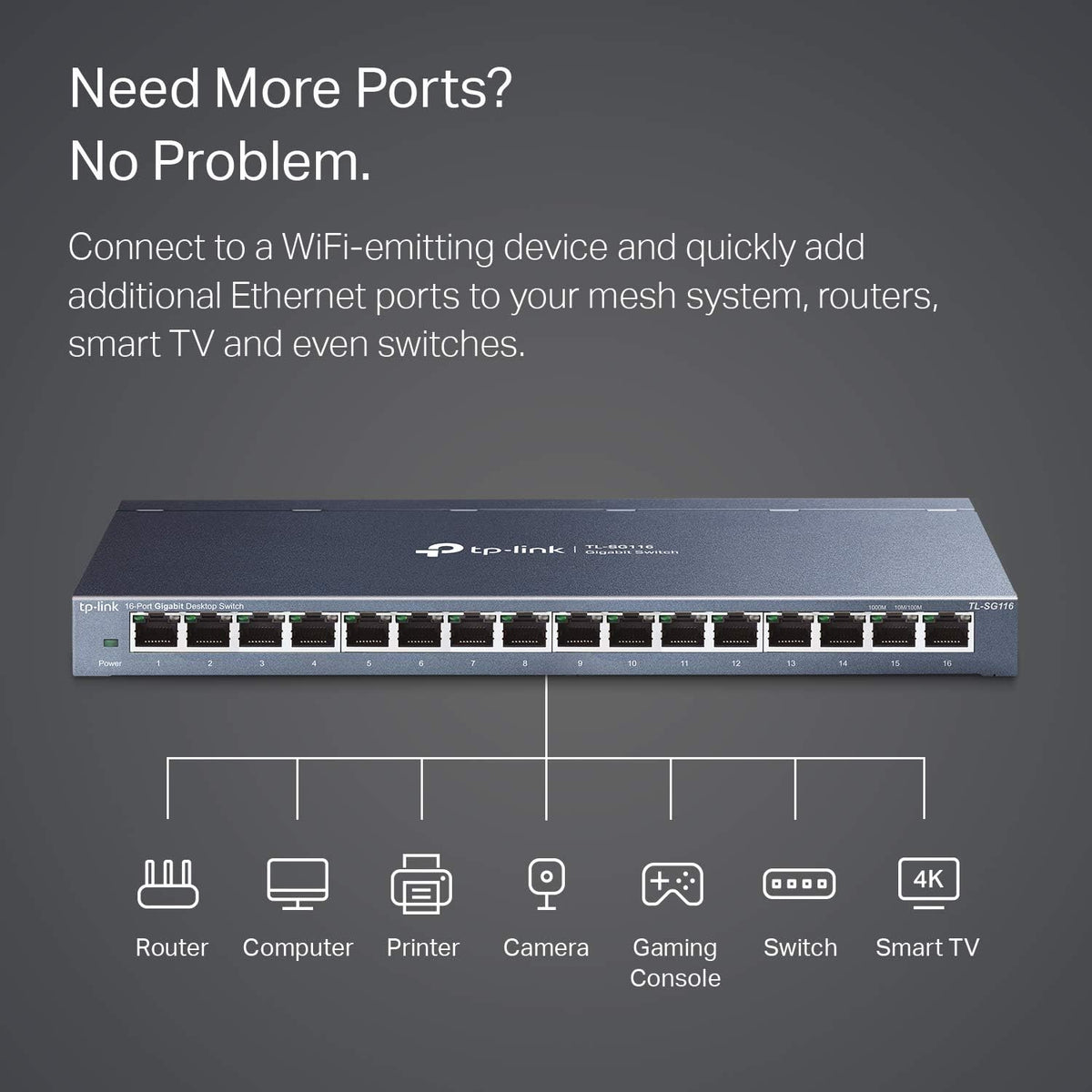 16 Port Gigabit Ethernet Network Switch, Fanless Metal, Pack of 2 K505437
