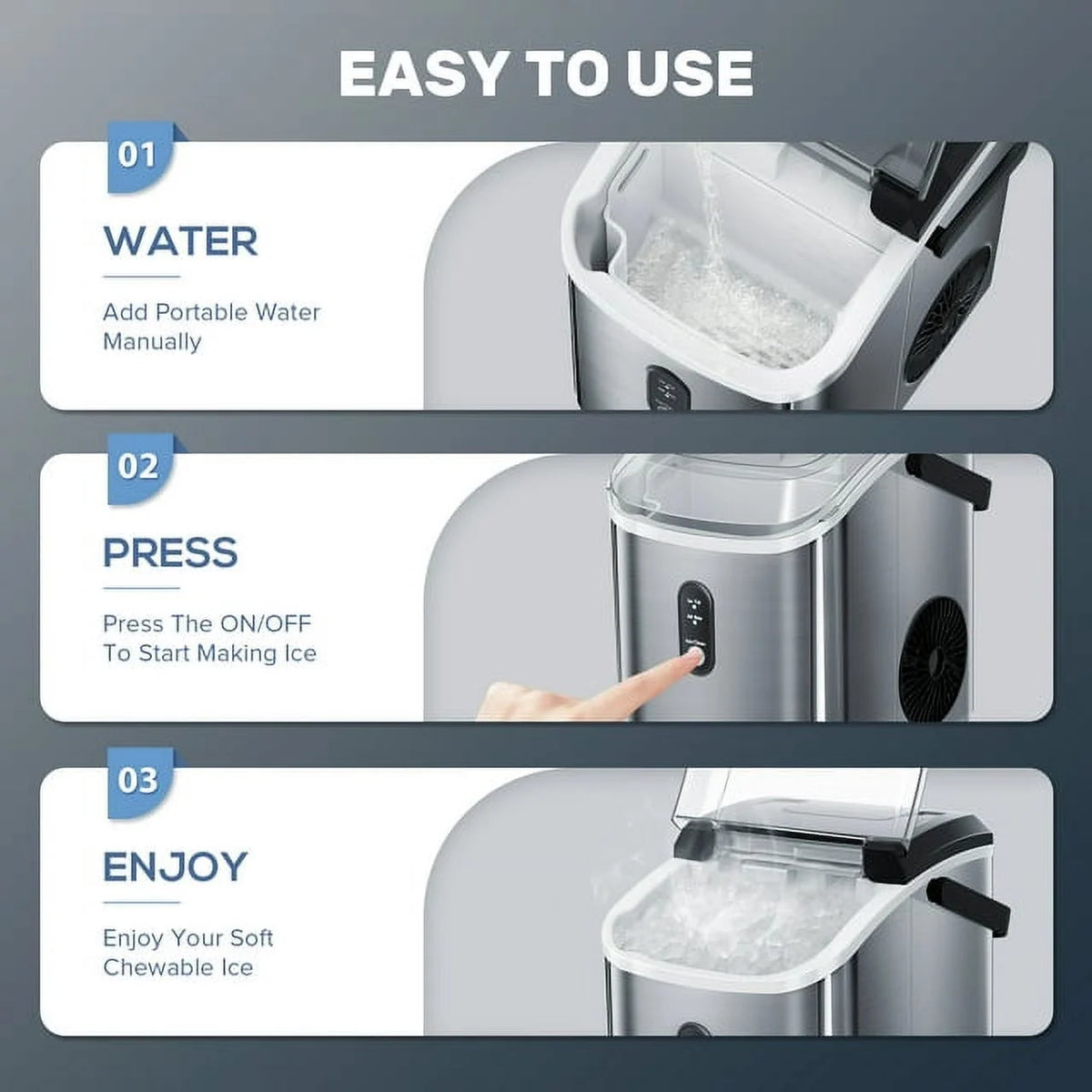 Nugget Ice Maker Countertop with Soft Chewable Pellet Ice, 33lbs/24H, Self-Cleaning, Stainless Steel N692