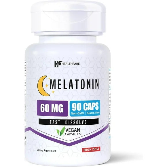 Melatonin 60mg 90 Veg Capsules Gluten-Free Non-GMO Unflavored G712021