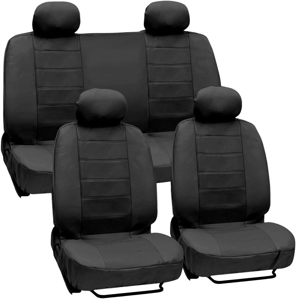 Black Premium Leatherette Car Seat Cover, Front & Rear Set, Pack of 2 F870