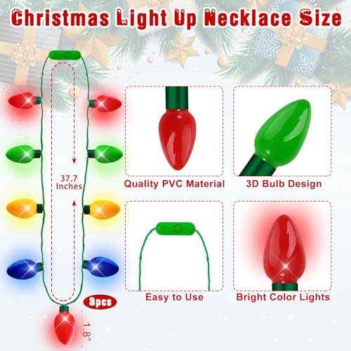 Light Up Christmas Necklace Headband Glasses Set N39085