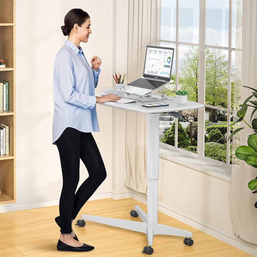 Mobile Standing Desk Height Adjustable Pneumatic Rolling Sit Stand Desk N5745
